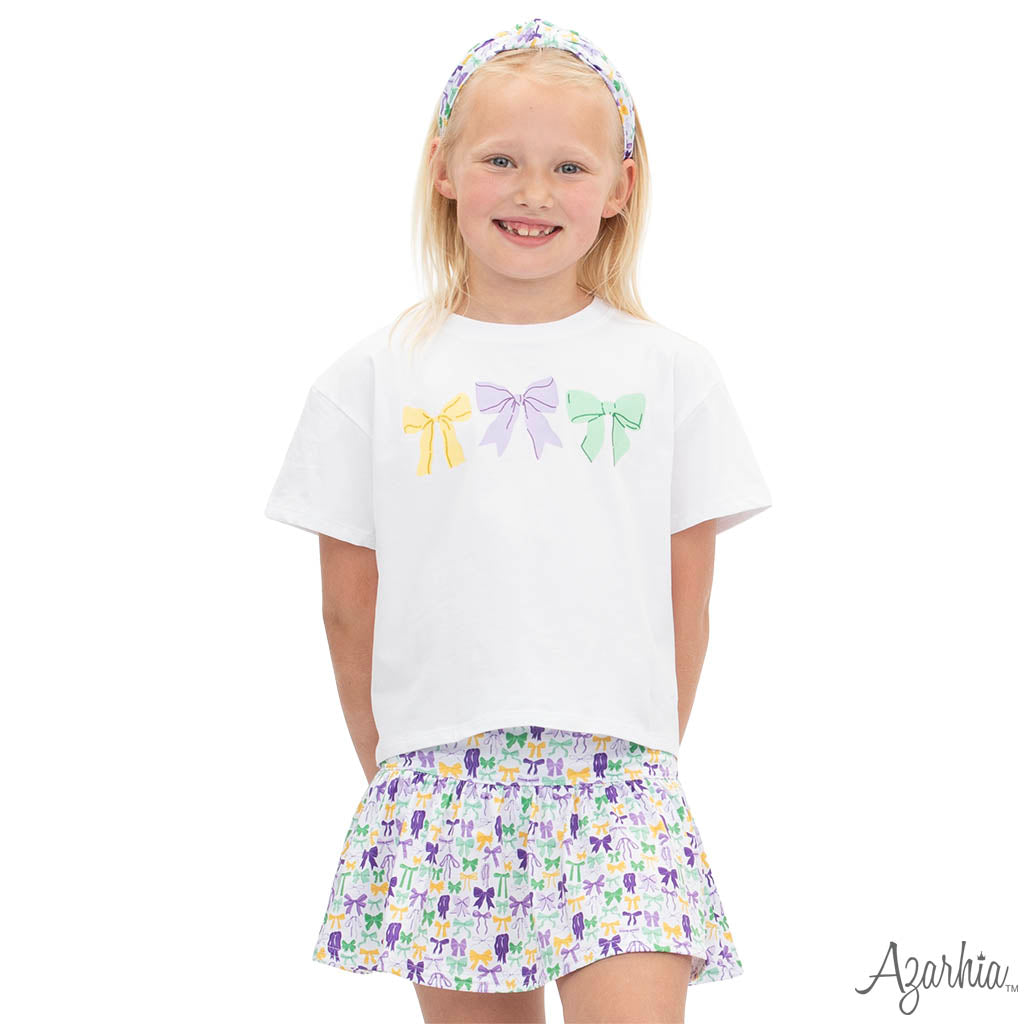 Mardi Gras Bows Screen Print White Boxy MG26