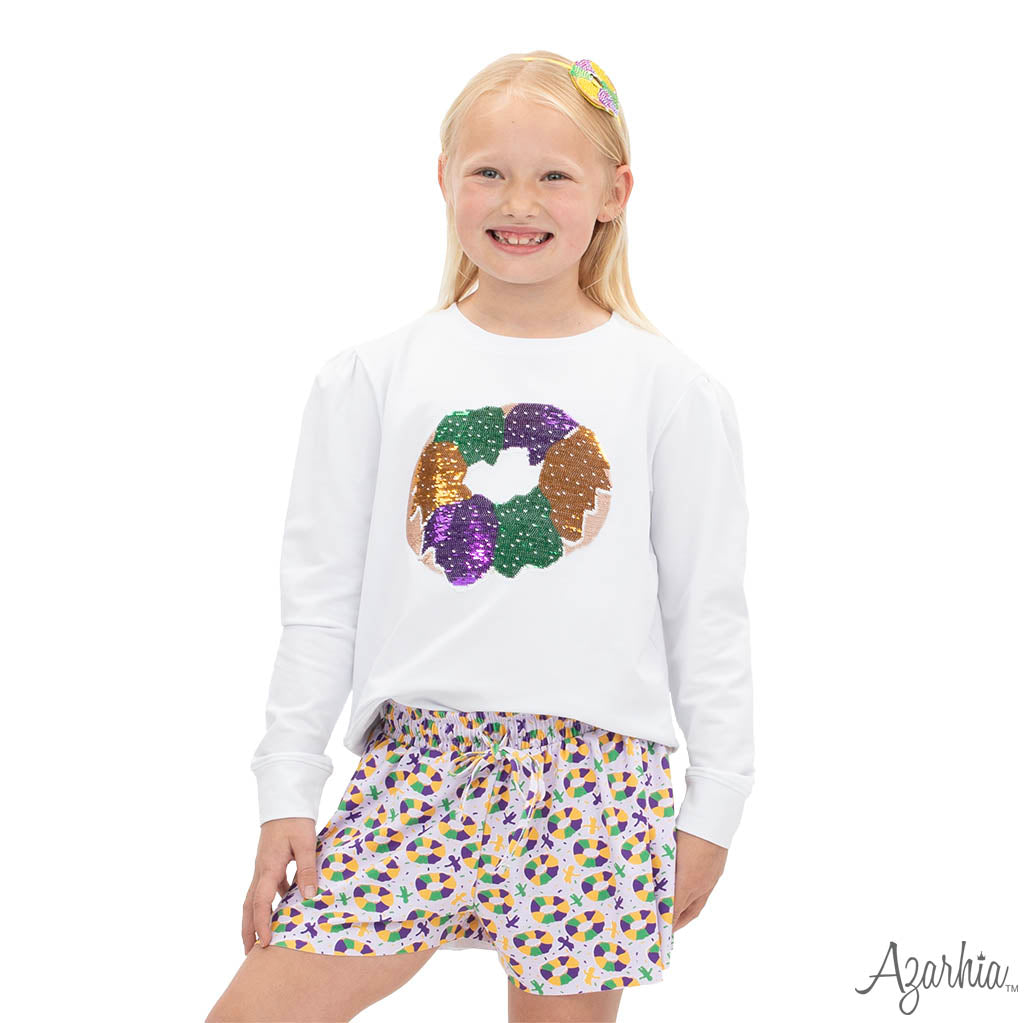 Sequin King Cake on white Holly Sweatshirt Mardi Gras