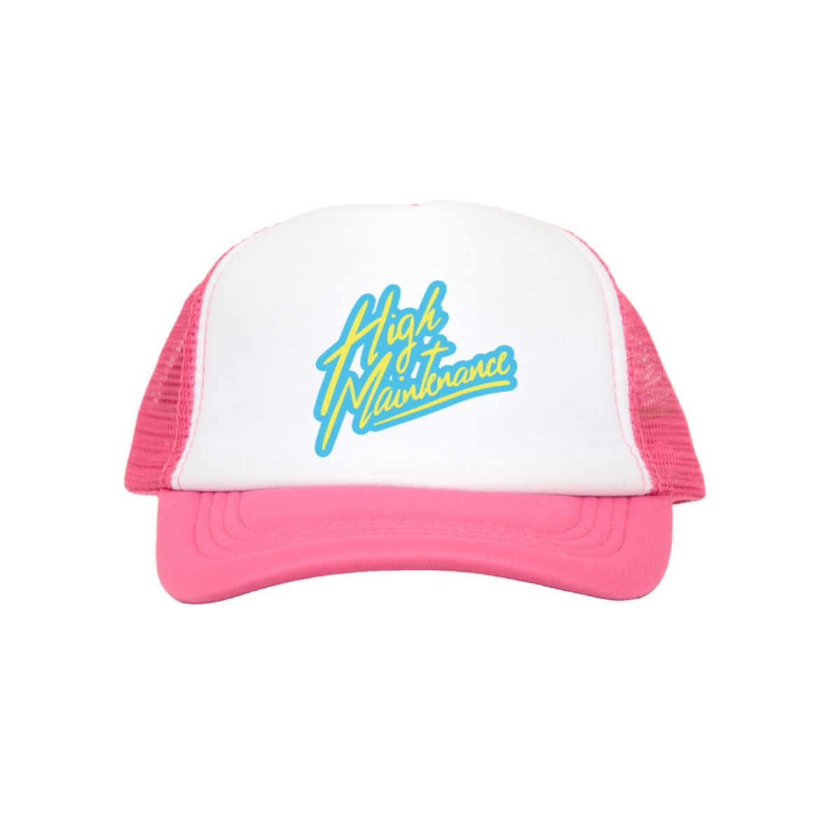 High Maintenance on Hot Pink Youth Trucker Cap 90s Throw Back