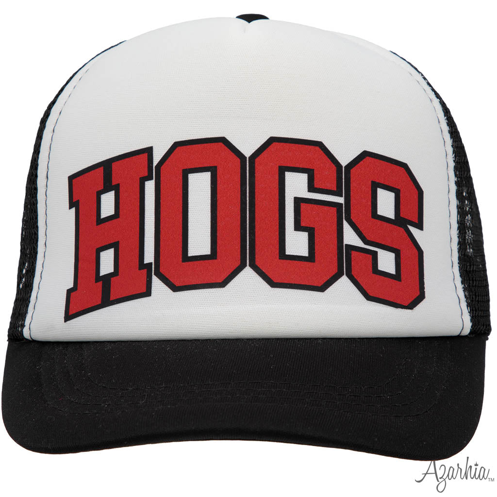 Hogs Red Screen Print on Black Trucker