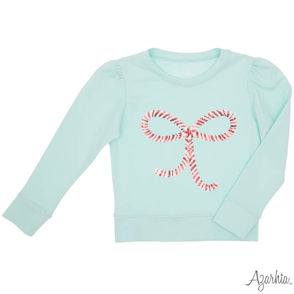 Candy Cane Bow in Sequin on Mint Holly CHRISTMAS