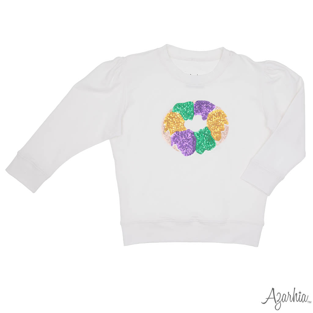 Sequin King Cake on white Holly Sweatshirt Mardi Gras