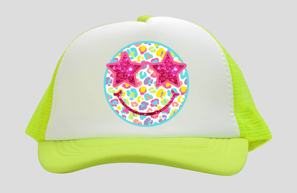 Glitter Stars Neon Leopard Youth Neon Yellow Trucker