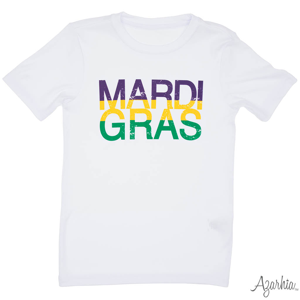 Mardi Gras Distressed White Drifit MG26