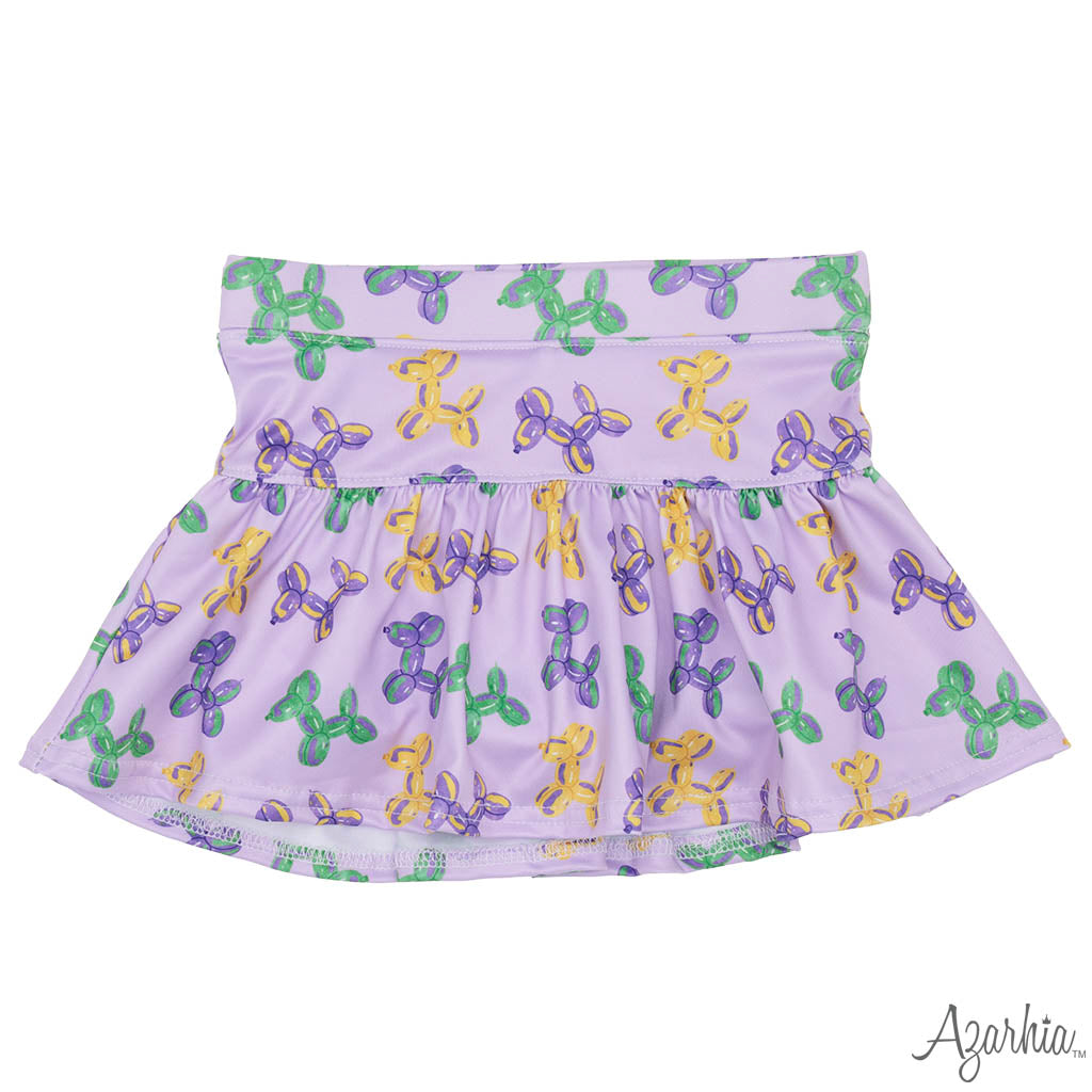 Mardi Gras Balloon Dog Gathered Skort