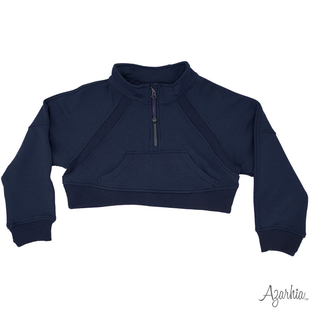 Oversized Cropped 1/4 Zip Sweatshirt in Navy