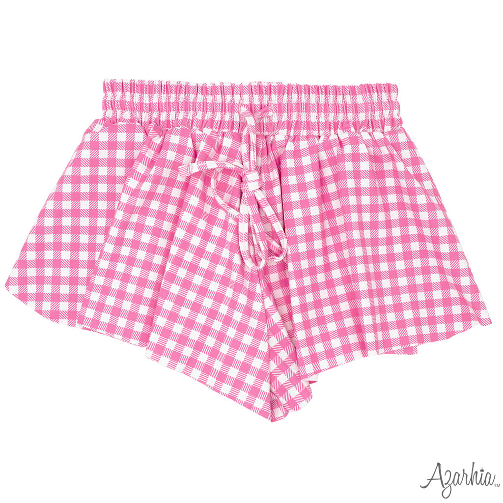 New Pink Gingham Butterfly Flowy Short