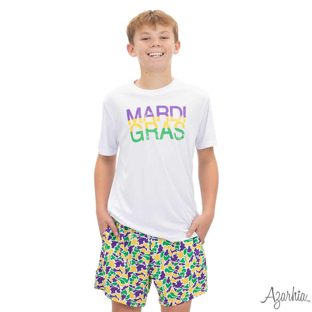 Mardi Gras Distressed White Drifit MG26