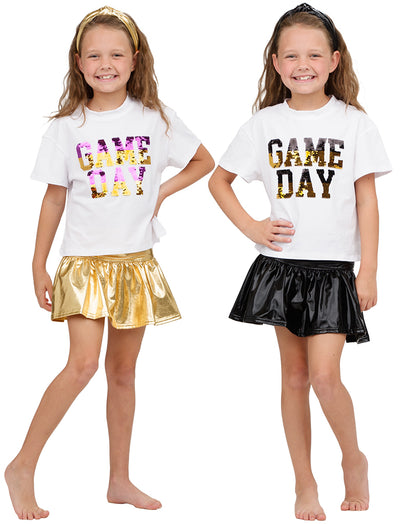 Sequin Reversible Purple/Black Solid Gold Game Day Boxy T