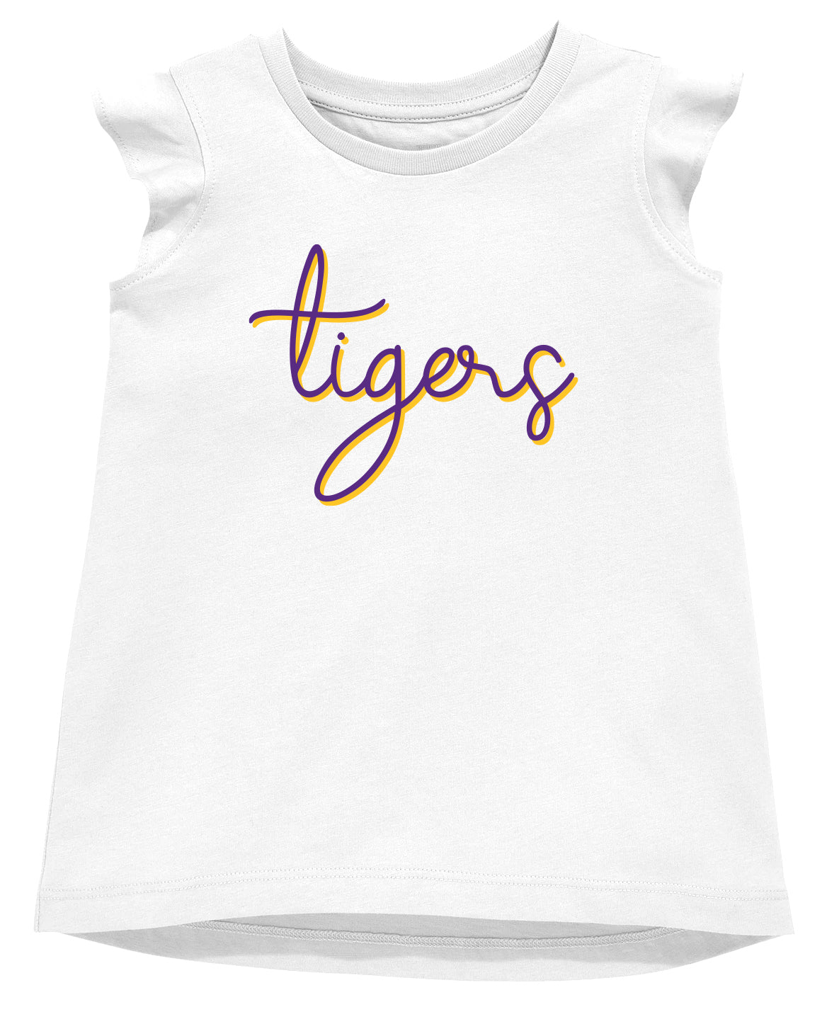 Tiger word screen print on White Ruffle Shirt