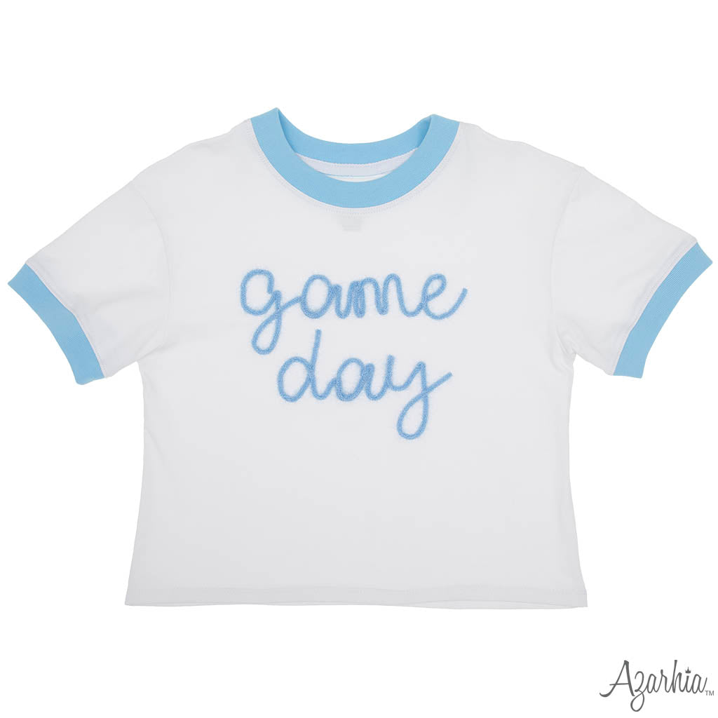 Tinsel Game Day Ringer Boxy T' Caroline Blue