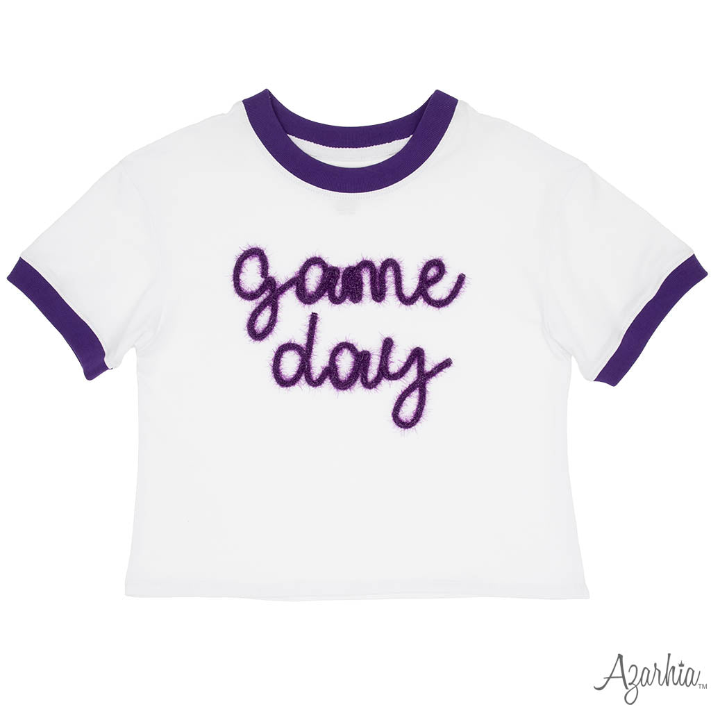 Tinsel Game Day Ringer Boxy T' Purple