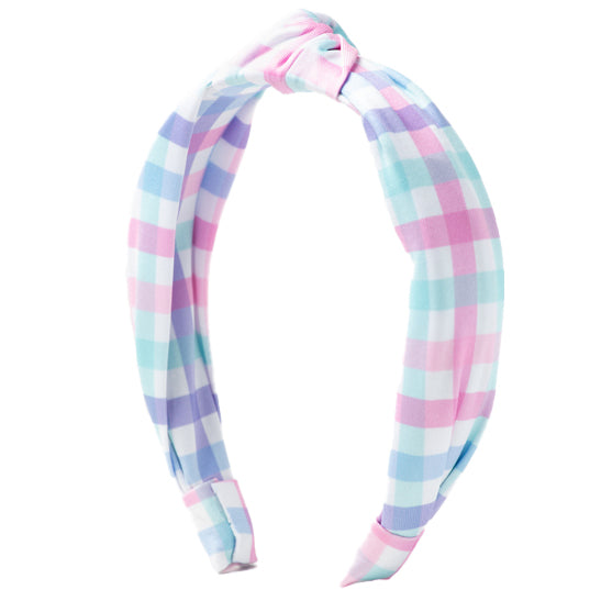 Top Knot Headband in Blue Sky Plaid