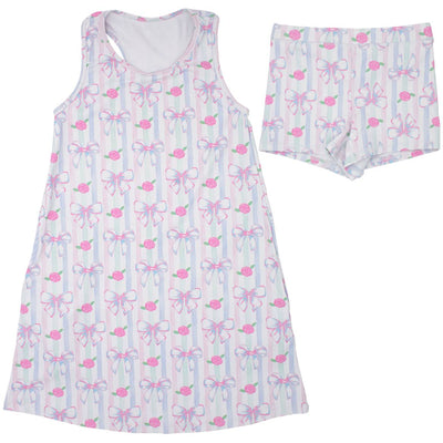 Gathered Skort in Water Color Bows
