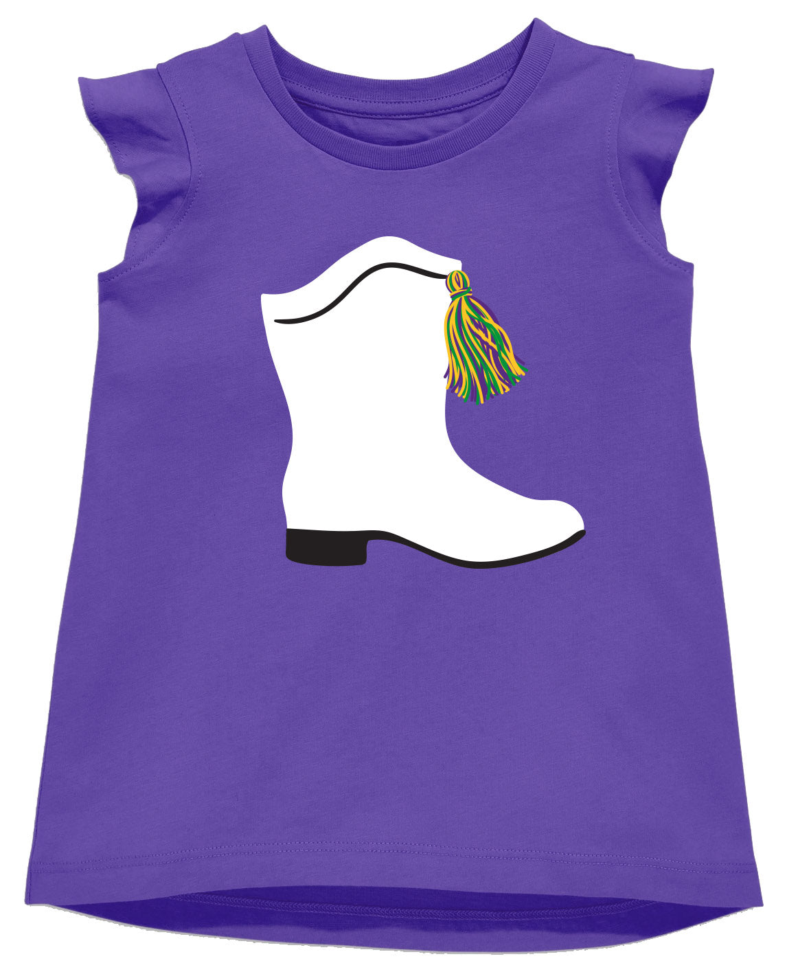 Mardi Gras Sequin White Boot on Purple Ruffle T