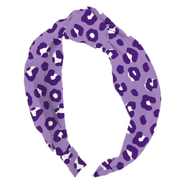 Top Knot Headband in Purple Leopard