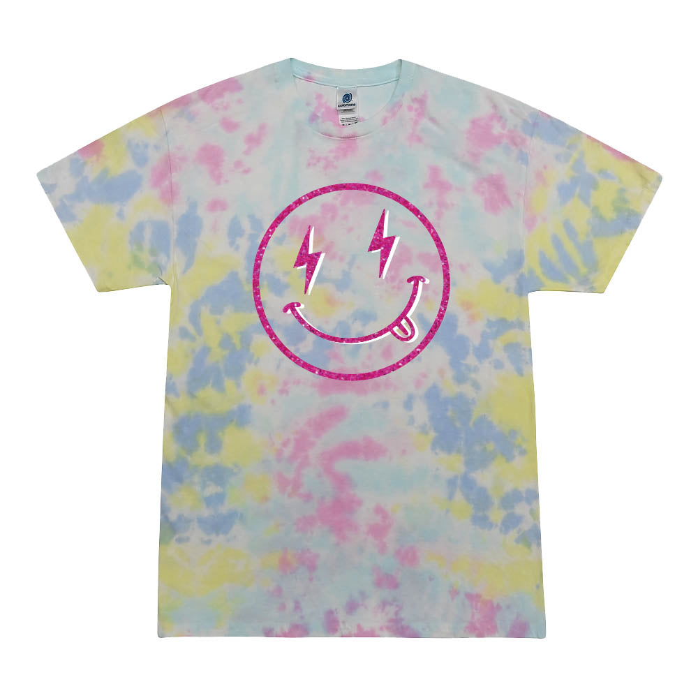 Smiley Face w/Hot Pink Glitter T-Shirt in Tie Dye – Azarhia