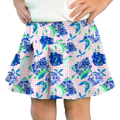 Steph Shorts Print in Pink Gingham with Blue Flowers SALE