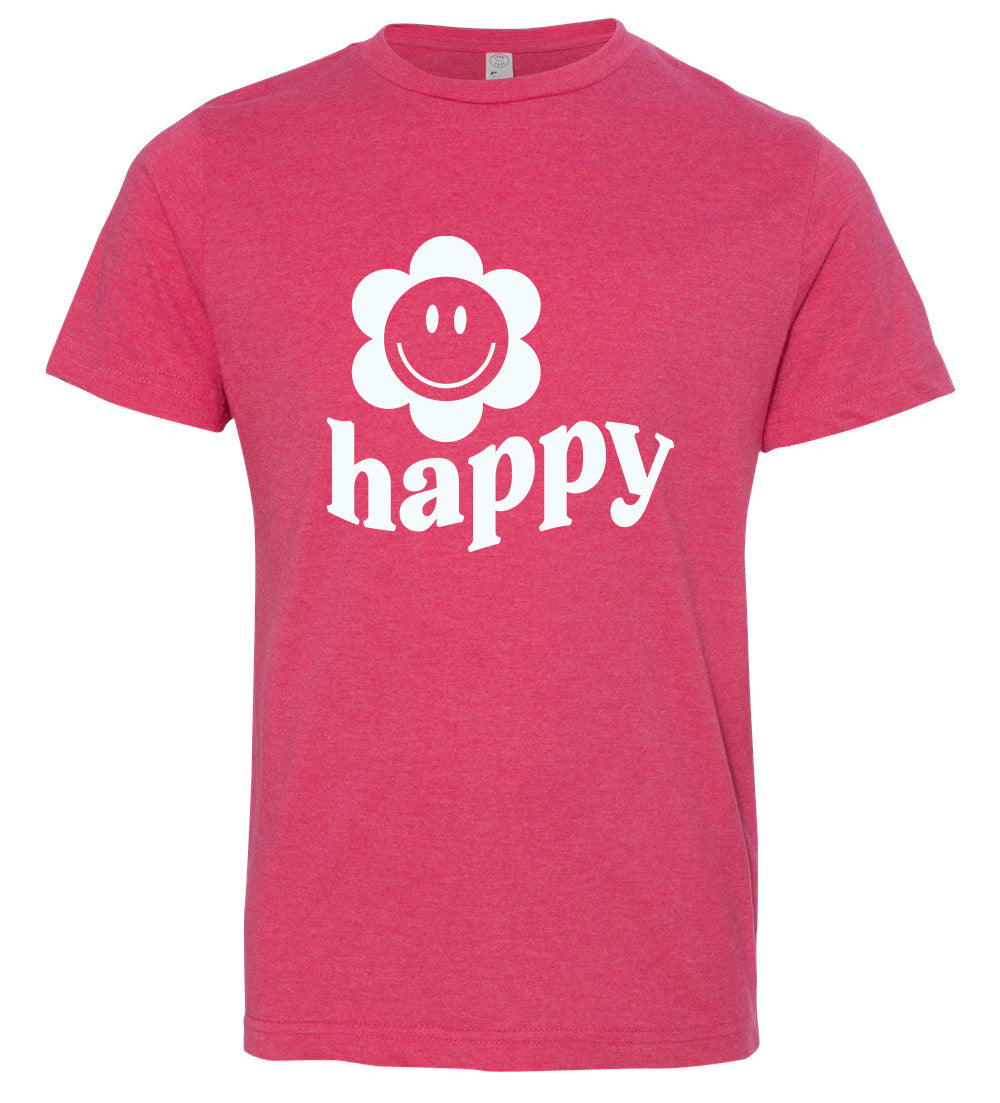T-shirt in Vintage Hot Pink With Happy Smiley Flower in White Puff Print
