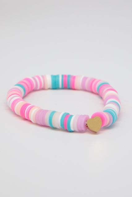 Heart & pastel Heishi bead bracelet