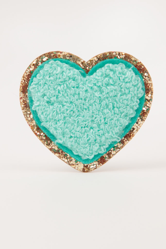 Chenille Heart Turquoise Patch (Iron On)