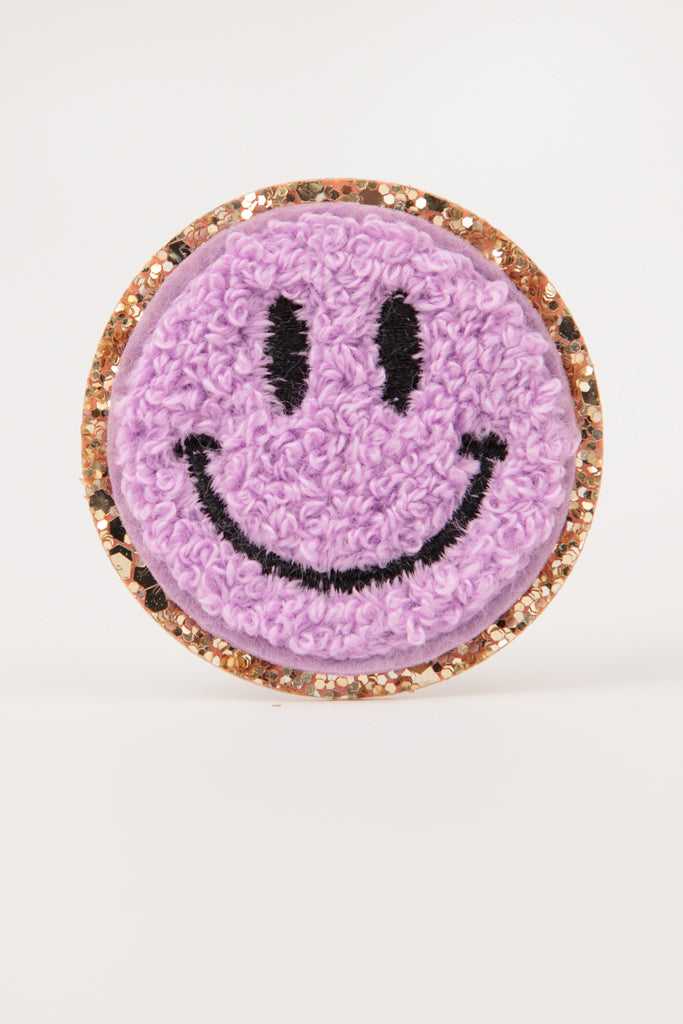 Chenille Smiley Lavender Patch (Iron On)
