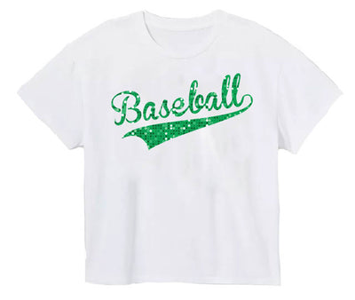 Sequin Baseball in Green on Boxy T’