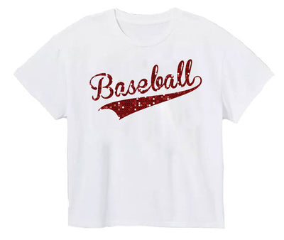 Sequin Baseball in Maroon on Boxy T’