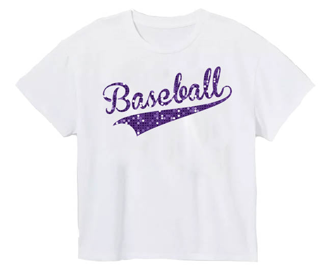 Sequin Baseball in Purple on Boxy T’