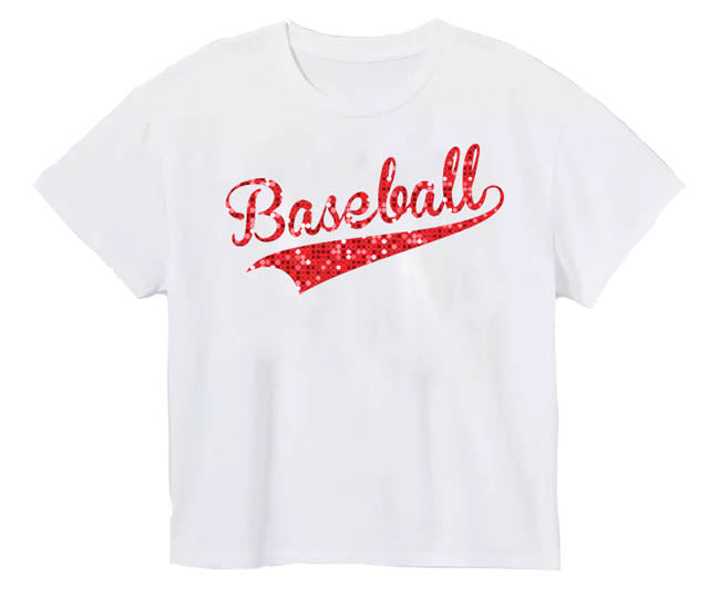 Sequin Baseball in Red on Boxy T’