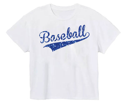 Sequin Baseball in Royal on Boxy T’