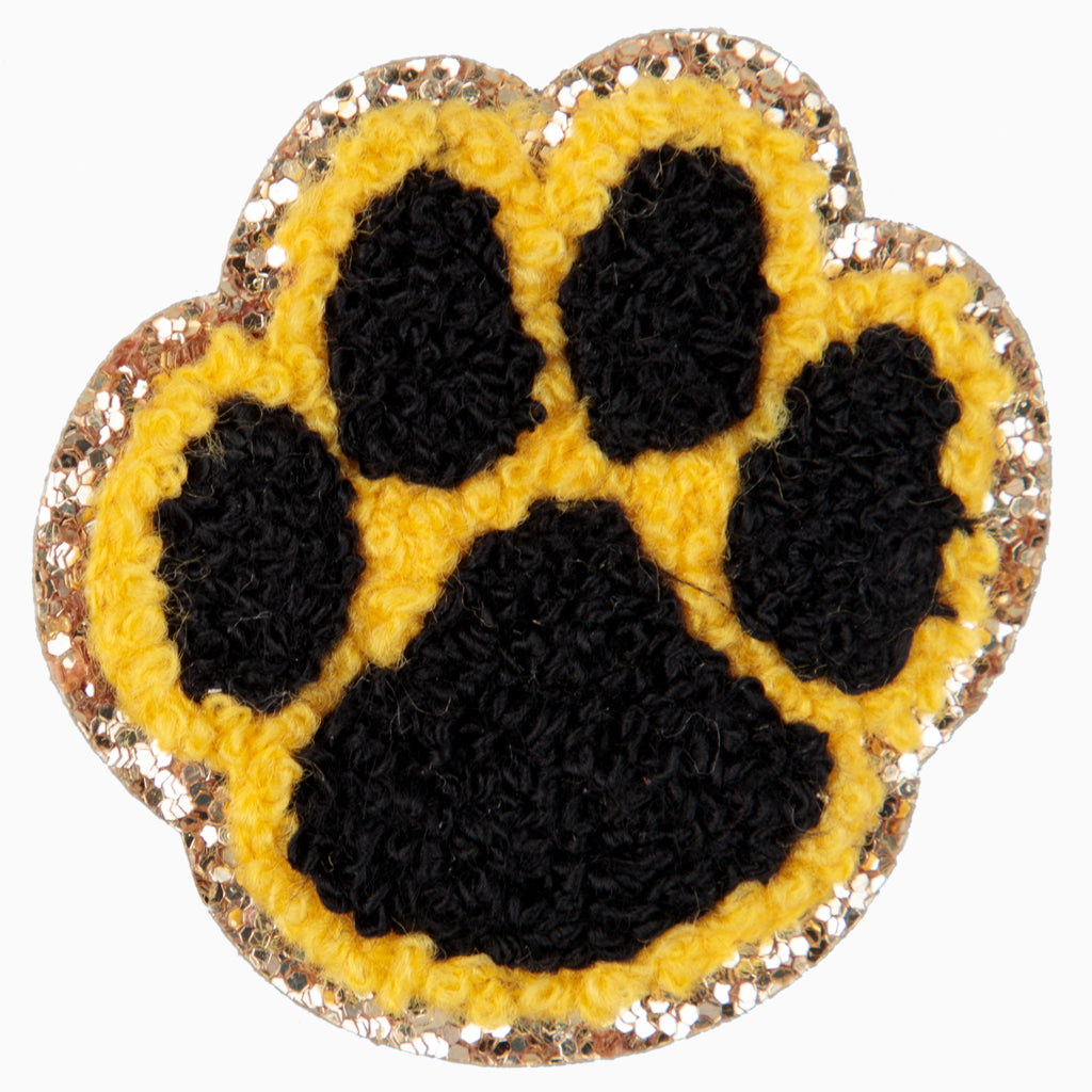 Chenille Paw Black Yellow Patch (Iron On)