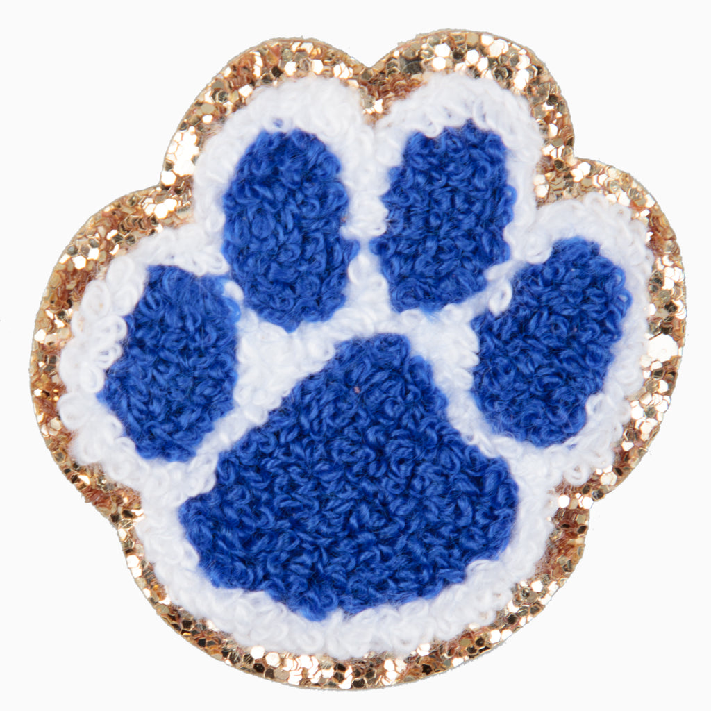Chenille Paw Royal White Patch (Iron On)