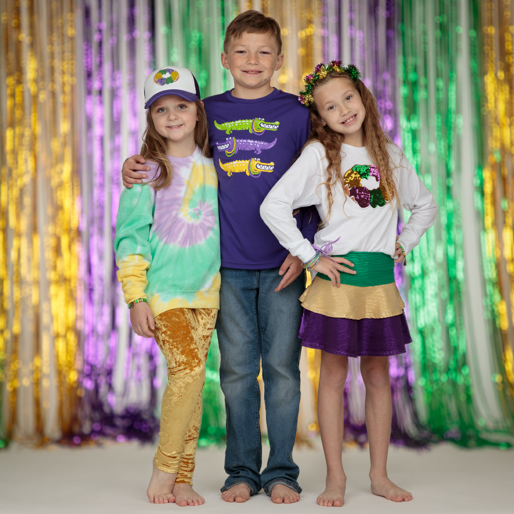 Mardi Gras three alligators with beads Unisex on Long Sleeve