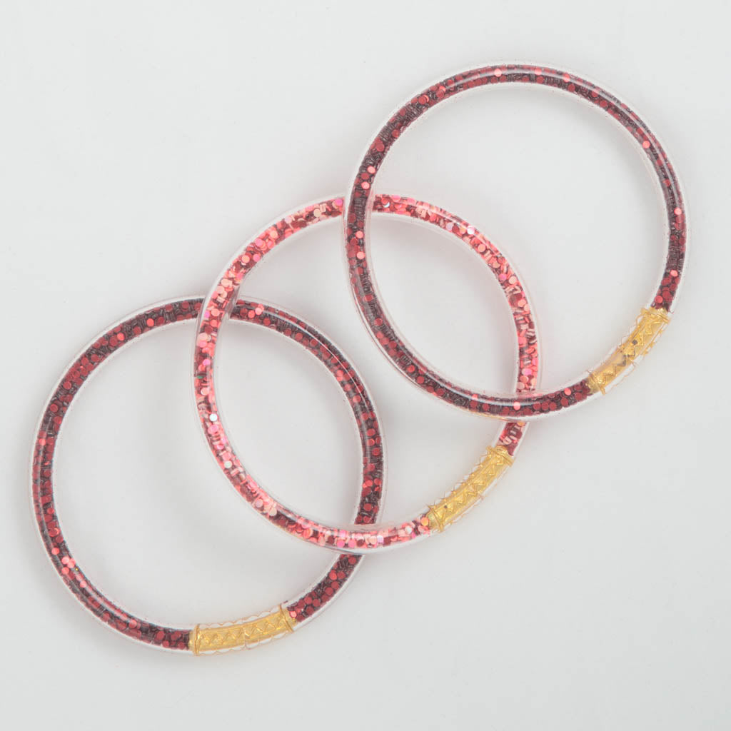 Red Glitter Bracelets Waterproof Set of 3 TODDLER size