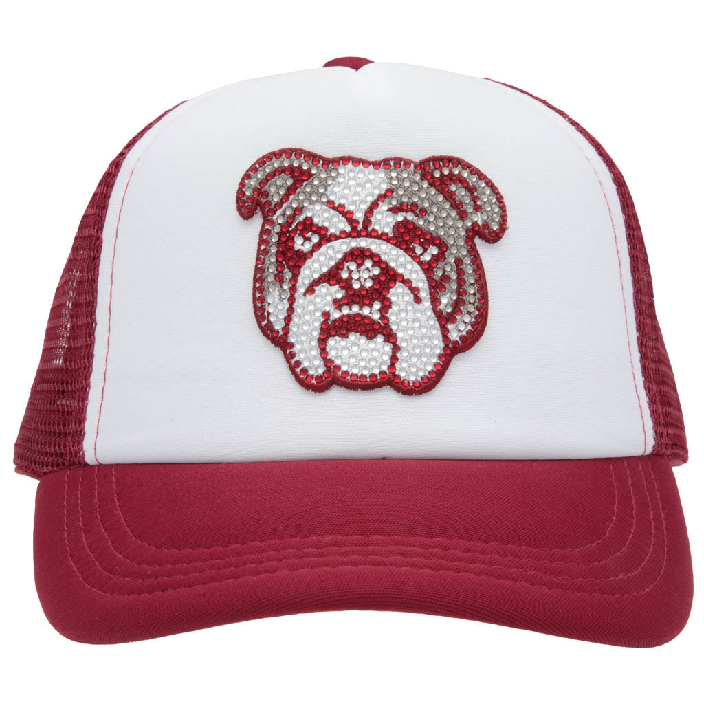 Maroon Bulldog Face Patch on Youth Trucker Cap