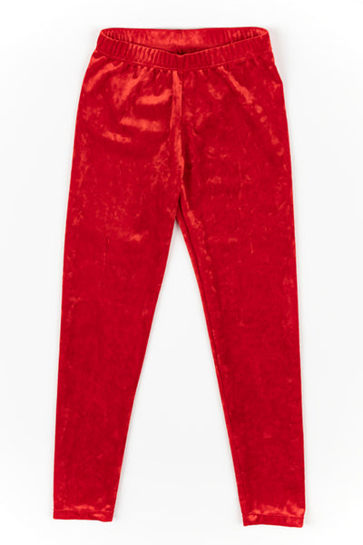 Leggings in Red Crushed Velvet