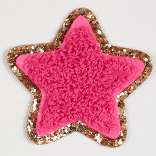 Chenille Star Hot Pink Patch (Iron On)