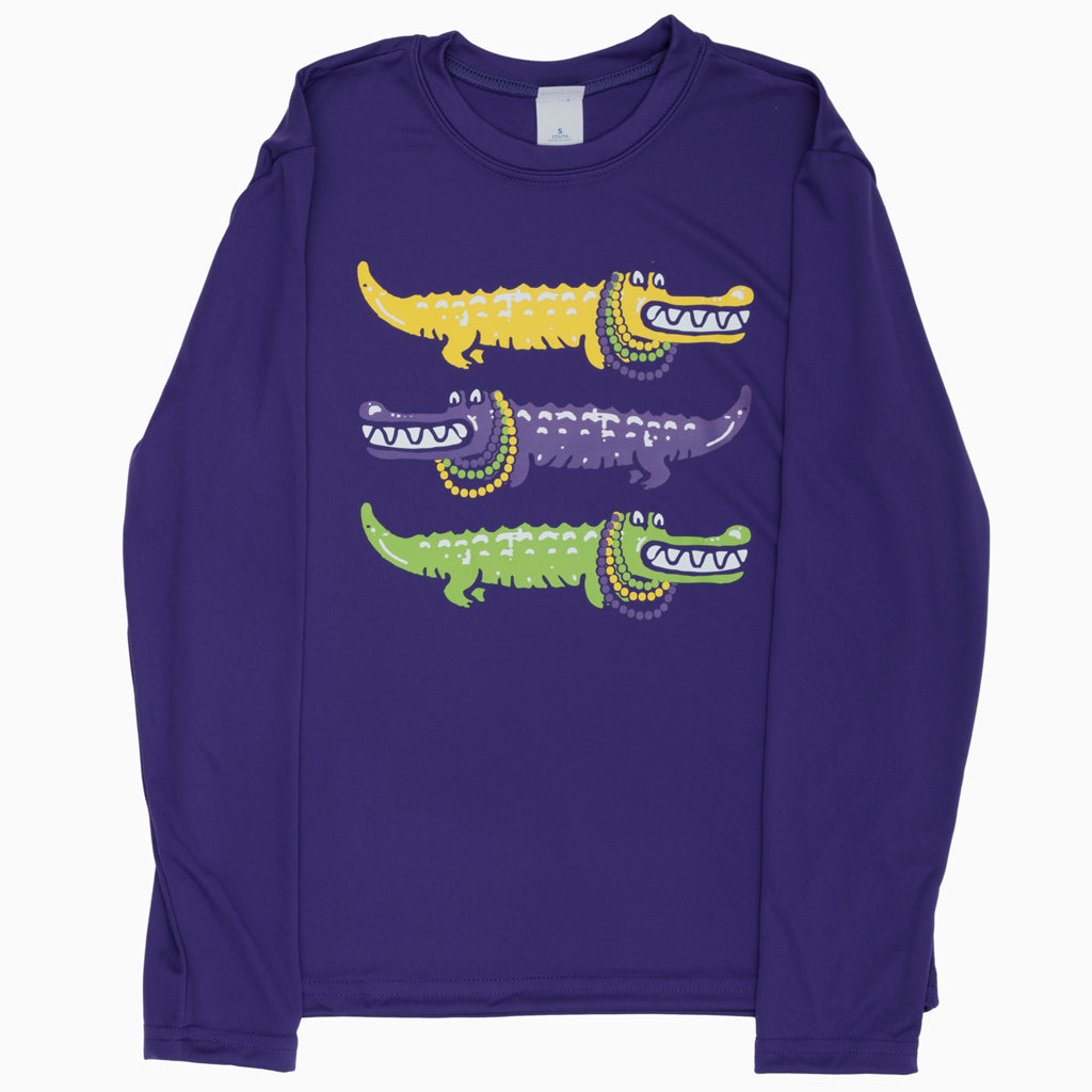 Mardi Gras three alligators with beads Unisex on Long Sleeve