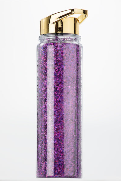 Purple Glitter Water Bottle with flip straw gold top