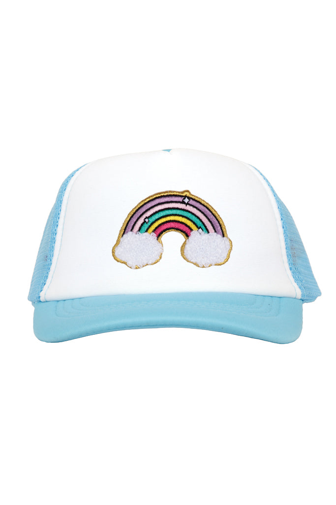 Rainbow Chenille Patch on Light Blue Youth Trucker Cap