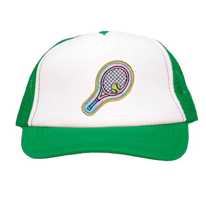 Tennis Racket Patch on Green Youth Trucker Cap