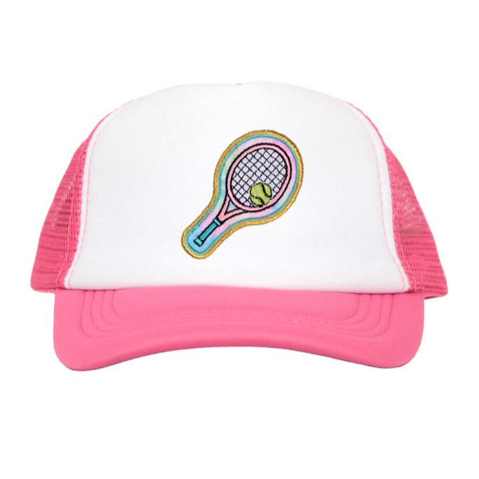 Tennis Racket Patch on Hot Pink Youth Trucker Cap