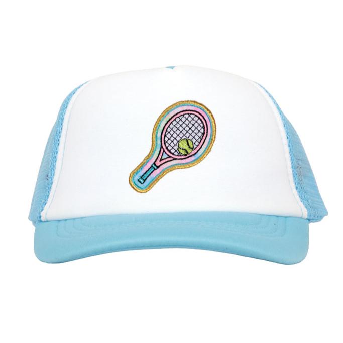 Tennis Racket Patch on Light Blue Youth Trucker Cap