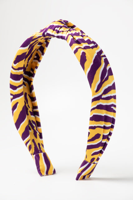Top Knot Headband in Purple Yellow Tiger